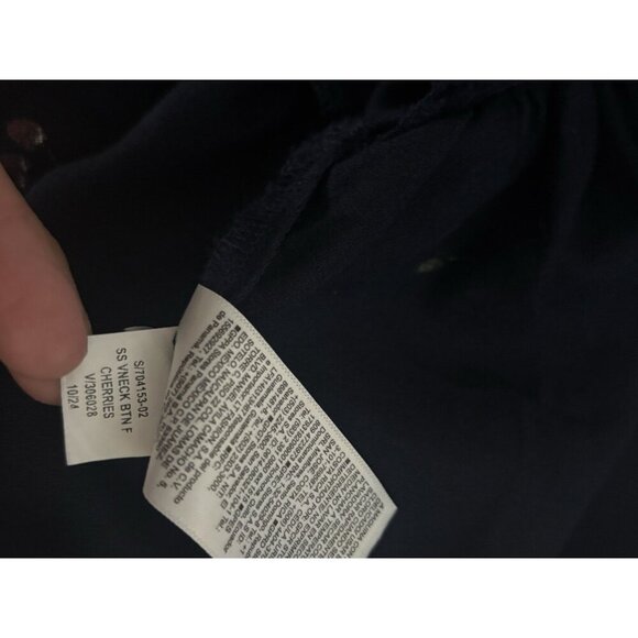 Old Navy V-neck Button Down Crepe Top XL Navy Cherries Flutter Sleeve Smocked - Picture 12 of 12